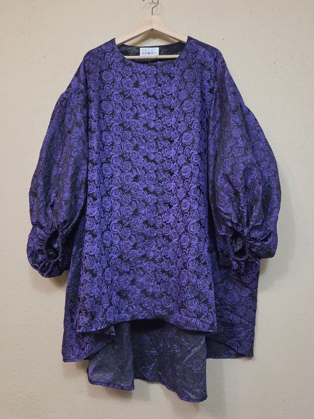 Kate Hewko Dress Purple Jacquard High-Low Balloon-Sleeve NWT